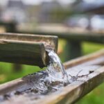 Irrigation System - Flowing Water on Bamboo Stalks