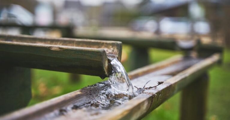 Irrigation System - Flowing Water on Bamboo Stalks
