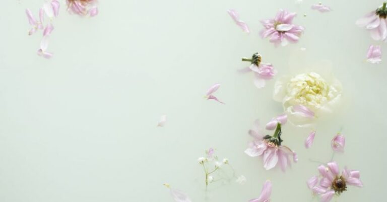 Small Bathroom - From above of many delicate purple petals of flowers in water of bathroom in daytime
