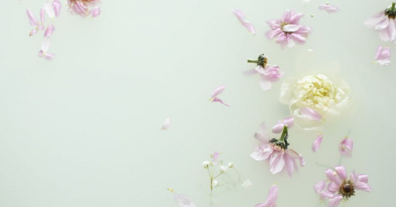 Small Bathroom - From above of many delicate purple petals of flowers in water of bathroom in daytime